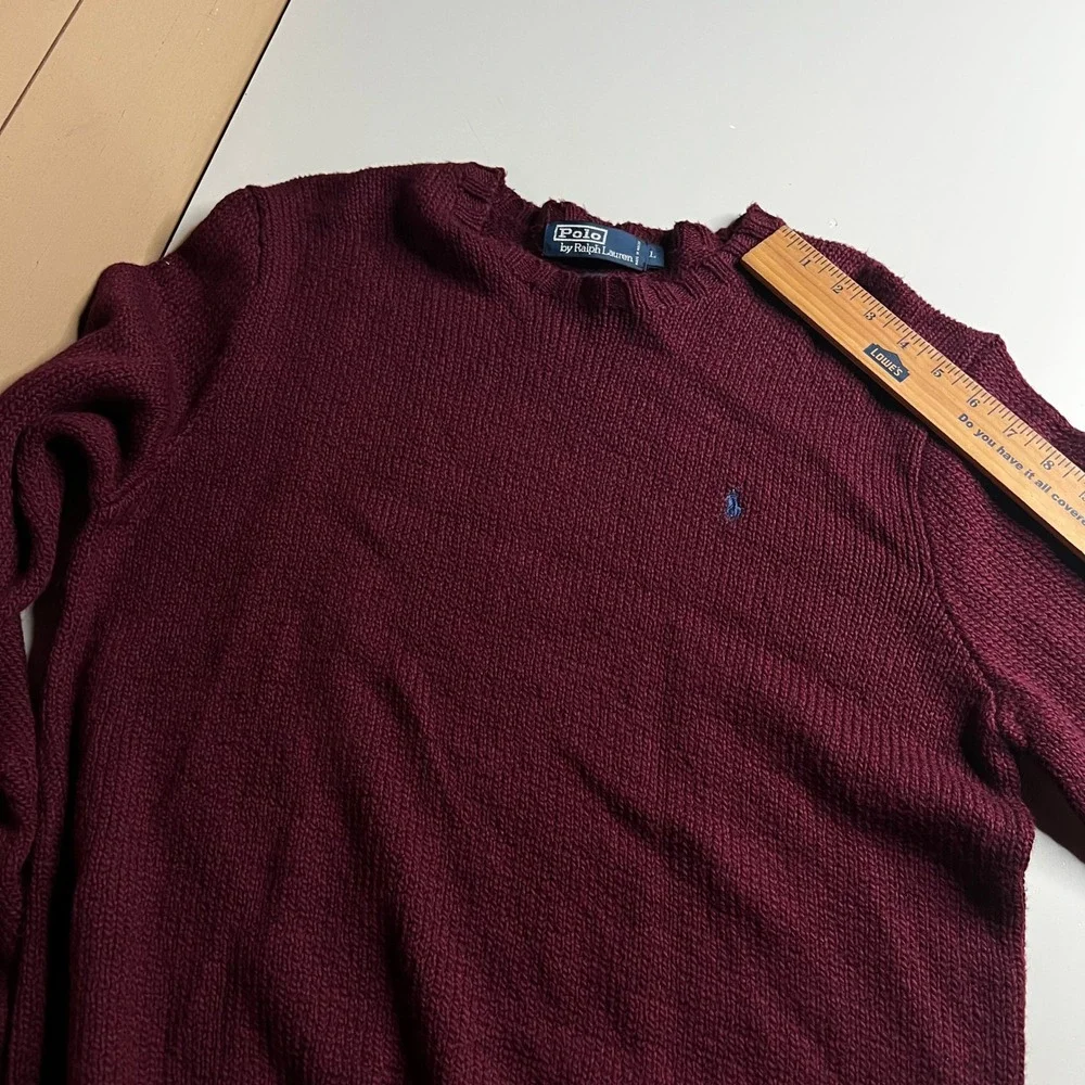 Polo Ralph Lauren‎ Mens Large Burgundy Maroon 100% Cotton Crewneck Knit Sweater